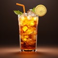 Realistic 3d Render Of Hot Iced Tea With Straw And Ice Cubes