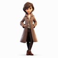 Realistic 3d Render Of Nora, A Youthful Cartoon Character In A Brown Coat