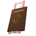 Realistic 3d render passport and ticket with clipping path Royalty Free Stock Photo