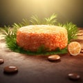 Realistic 3d Render Of Salmon Cake With Soft Focus Lens