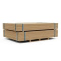 Stack of Wood Composite Boards on a Wooden Pallet with Blue Straps panels material Royalty Free Stock Photo