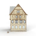Realistic 3d render of a vintage two-story house isolated against a white backdrop Royalty Free Stock Photo