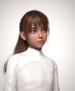 Realistic 3D rendered portrait of fictional dark skinned eastern girl with blue eyes