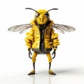 Realistic 3d Rendering Of Bee In Yellow Jacket On Isolated Background
