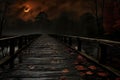 Realistic 3d rendering of a bridge illuminated by lights over a serene river at night