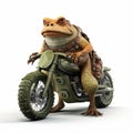 Realistic 3d Rendering Of Frog Riding Motorcycle With Earthy Colors Royalty Free Stock Photo