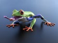 3D rendering of a realistic red-eyed tree frog with its tongue o