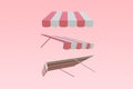 Realistic 3d rendering illustration, colorful awnings set types,store and sunshade tent and awnings,with isolated on pink