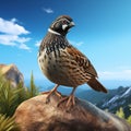 Realistic 3d Rendering Of Pheasant Sitting On Mountain Rock