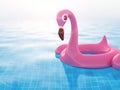 Realistic 3d rendering pink inflatable flamingo on blue water in swimming pool for summer and vacation background concept Royalty Free Stock Photo