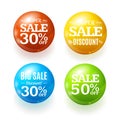 Realistic 3d Sale Discount Color Circle Button Badge Pin Set. Vector Royalty Free Stock Photo