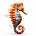 Realistic 3d Seahorse With Fantasy Elements On White Background