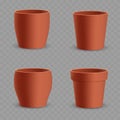 Realistic 3D set of empty brown terracotta flower pots. Vector Royalty Free Stock Photo