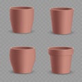 Realistic 3D set of empty brown terracotta flower pots. Vector Royalty Free Stock Photo