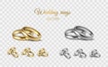 Realistic 3D shining set of wedding gold, silver, platinum rings. Two metal rings on transparent background isolated for Royalty Free Stock Photo