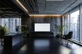 This realistic 3D side view illustrates a presentation screen in a modern office environment equipped with a wide LED Royalty Free Stock Photo