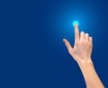 Realistic 3D Silhouette of hand with inger pressing a button on Blue Background. Vector Illustration Royalty Free Stock Photo