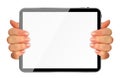 Realistic 3D Silhouette of hand with TabletPc with Blank Screen. Vector Illustration