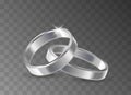 Realistic 3d silver wedding rings pair. Shining set of wedding plated metallic rings