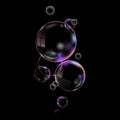 Realistic 3D soap bubbles on a black background.Vector illustration. Transparent glass bubbles Royalty Free Stock Photo