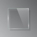 Realistic 3d square glass frame isolated on grey transparent background. Creative border plate object. Rectangular