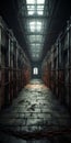 Realistic 3d Stock Photo Of An Old Damaged Prison Hallway