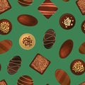 Realistic 3d Chocolate Candies Seamless Pattern Background. Vector Royalty Free Stock Photo