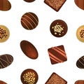 Realistic 3d Chocolate Candies Seamless Pattern Background. Vector Royalty Free Stock Photo