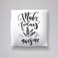 Realistic 3d throw pillow models with lettering print. Apartment interior design elements. Vector cushions collection.