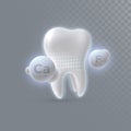 Realistic 3d tooth with calcium and fluorine particles isolated on transparent background