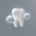 Realistic 3d tooth with calcium and fluorine particles isolated on transparent background