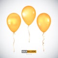 Realistic 3D transparent yellow helium balloons on whit