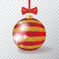 Realistic 3d Vector Christmas Ball on Transparent Background