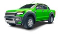 Realistic 3D vector green pickup four doors on white background
