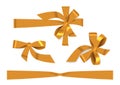 Realistic 3d Vector Mockup Of Silk Golden Ribbons With Decorative Bows, Portraying Luxury And Festivity