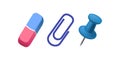 Office Stationery Item 3d Realistic Vector. Eraser, Pin Clip Office Stationery Royalty Free Stock Photo
