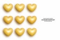 Realistic 3D Vector Various Patterned Golden Heart Set Isolated On Background