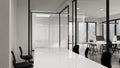 Realistic 3D visualization of contemporary open office space with meeting area, and computer desks Royalty Free Stock Photo