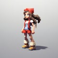 Realistic 3d Voxel Art Of Amelia In Red Hat And Shorts