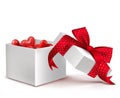 Realistic 3D White Gift Box with Balloon Hearts Inside