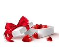 Realistic 3D White Gift Box with Balloon Hearts Inside
