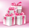 Realistic 3D White Gifts with Colorful Gold Ribbons Royalty Free Stock Photo