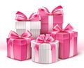 Realistic 3D White Gifts with Colorful Gold Ribbons Royalty Free Stock Photo