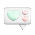 Realistic 3d white glossy speech bubble with colorful hearts. Cartoon 3d message box symbol, chatting box, chat dialogue icon with Royalty Free Stock Photo