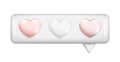 Realistic 3d white glossy speech bubble with colorful hearts. Cartoon 3d message box symbol, chatting box, chat dialogue icon with Royalty Free Stock Photo