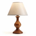 Realistic 3d Wooden Pedestal Lamp With Fabric Shade