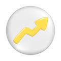 Realistic 3d yellow arrow on gray round button. Cartoon plastic glossy shape of pointer 3d direction icon, pointing right sign. Royalty Free Stock Photo