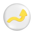 Realistic 3d yellow arrow on gray round button. Cartoon plastic glossy shape of pointer 3d direction icon, pointing right sign. Royalty Free Stock Photo