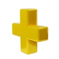 Realistic 3d yellow golden plus, add sign icon. Decorative arithmetic element, education maths, mathematical or medical