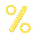 Realistic 3d yellow percent sign. Decorative 3d percentage element, discount or sale symbol, promotion icon. Abstract vector Royalty Free Stock Photo